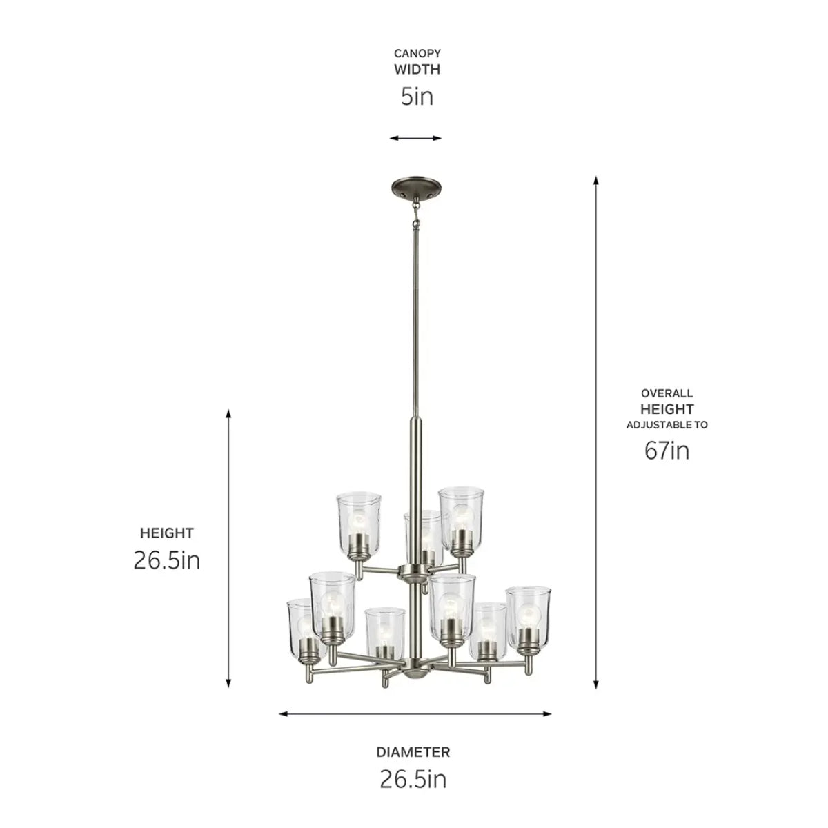 Shailene 27" 9-Light Chandelier with Clear Glass, Brushed Nickel Finish