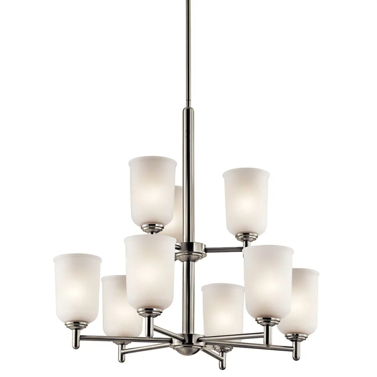 Shailene 27" 9-Light Chandelier with Clear Satin Etched Glass, Brushed Nickel Finish