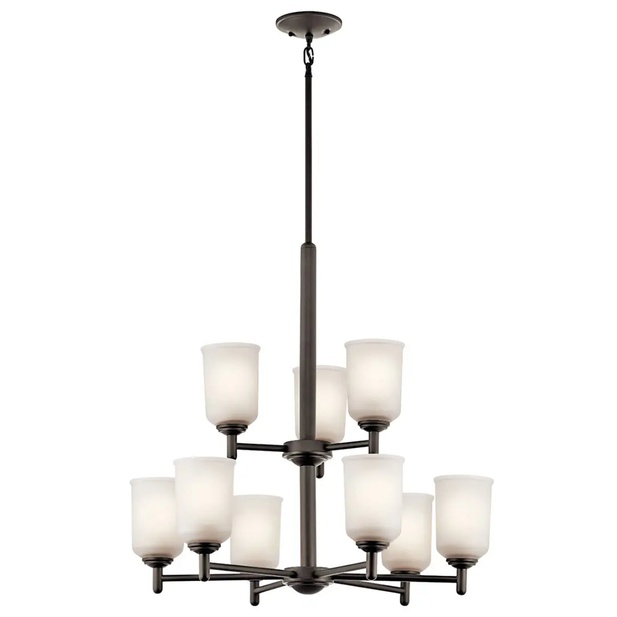 Shailene 27" 9-Light Chandelier with Clear Satin Etched Glass, Olde Bronze Finish