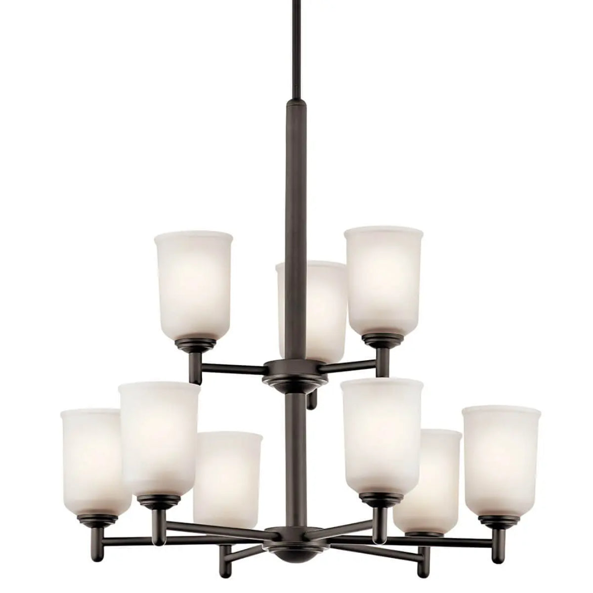 Shailene 27" 9-Light Chandelier with Clear Satin Etched Glass, Olde Bronze Finish