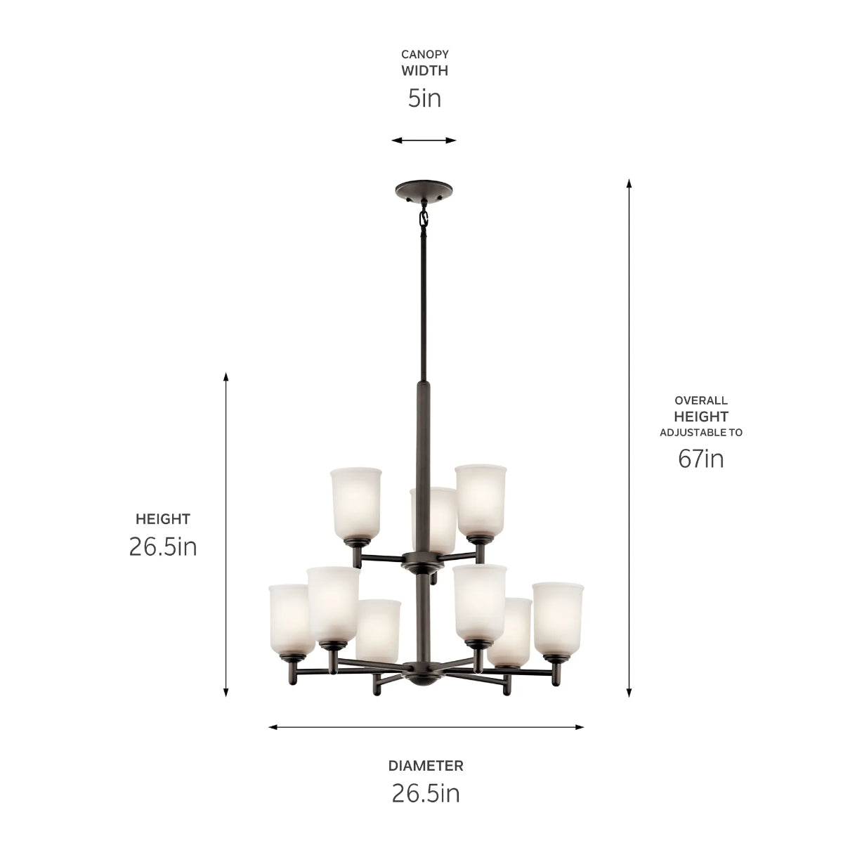 Shailene 27" 9-Light Chandelier with Clear Satin Etched Glass, Olde Bronze Finish