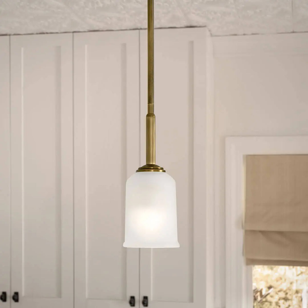 Shailene 11" 1-Light Mini Pendant Light with Clear Satin Etched Glass, Natural Brass Finish