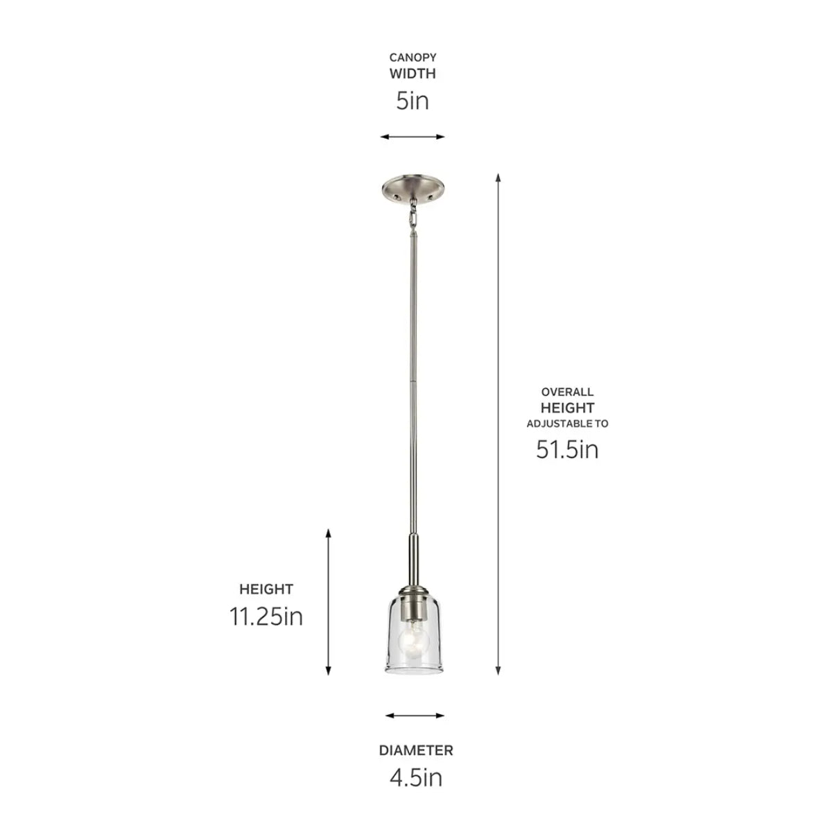 Shailene 11" 1-Light Mini Pendant Light with Clear Glass, Brushed Nickel Finish - Bees Lighting