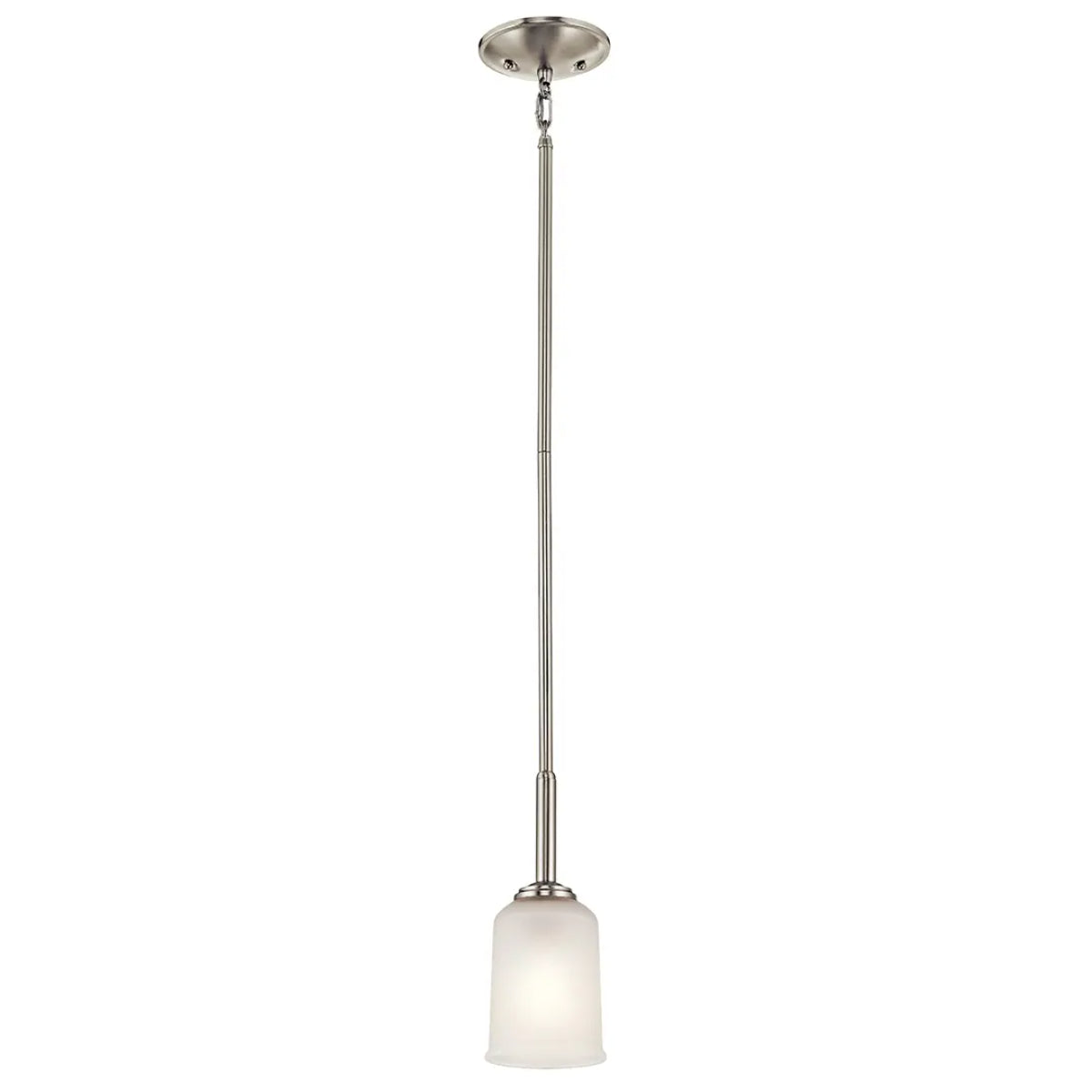 Shailene 11" 1-Light Mini Pendant Light with Clear Satin Etched Glass, Brushed Nickel Finish