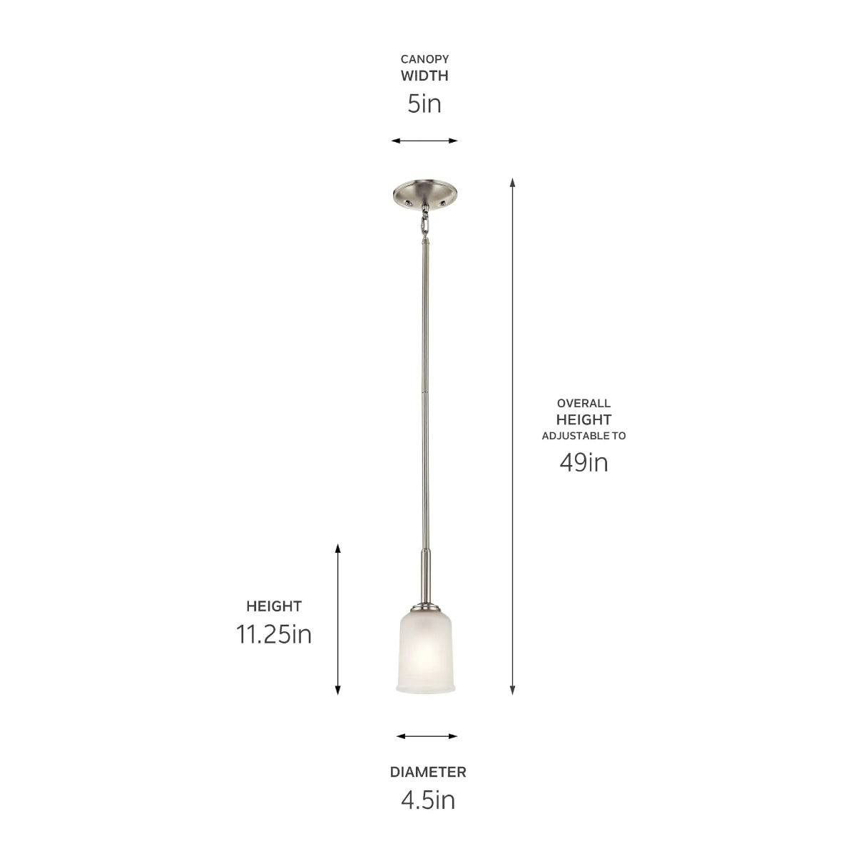 Shailene 11" 1-Light Mini Pendant Light with Clear Satin Etched Glass, Brushed Nickel Finish