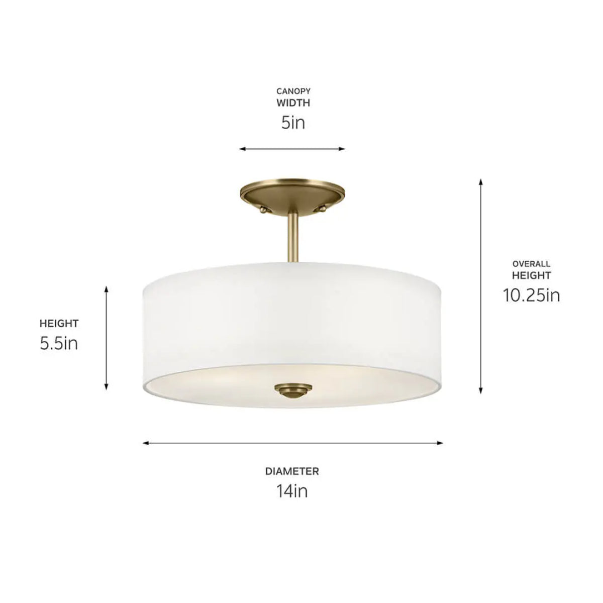 Shailene 14" 3-Light Semi-Flush Mount Light, Natural Brass Finish - Bees Lighting