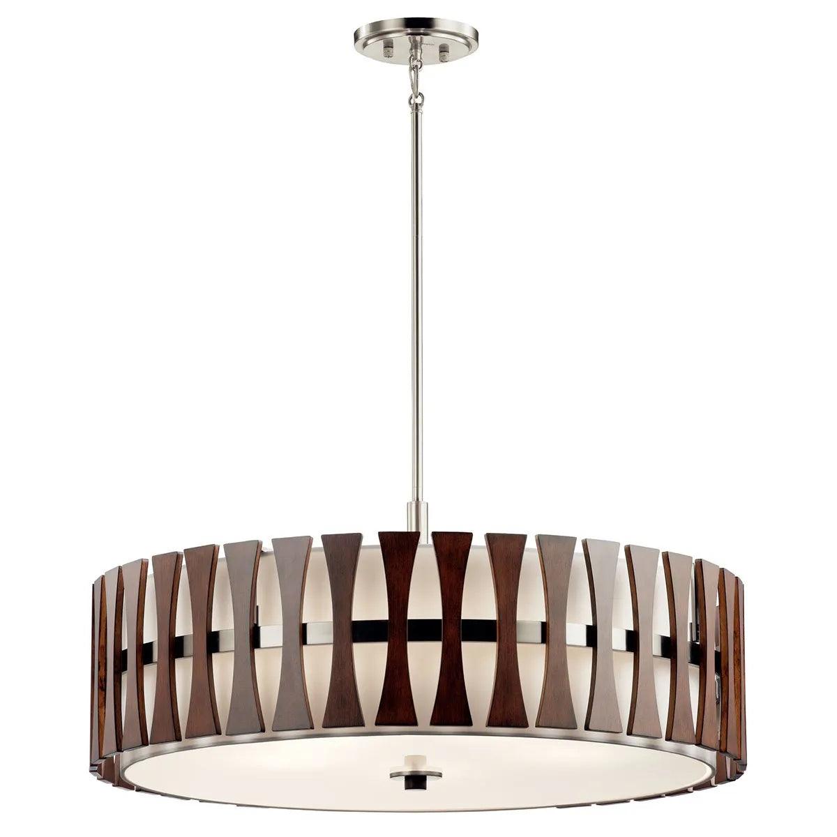 Cirus 30" Cirus 5-Light Convertible Pendant Light with Clear Satin Etched Glass, Auburn Stained Finish