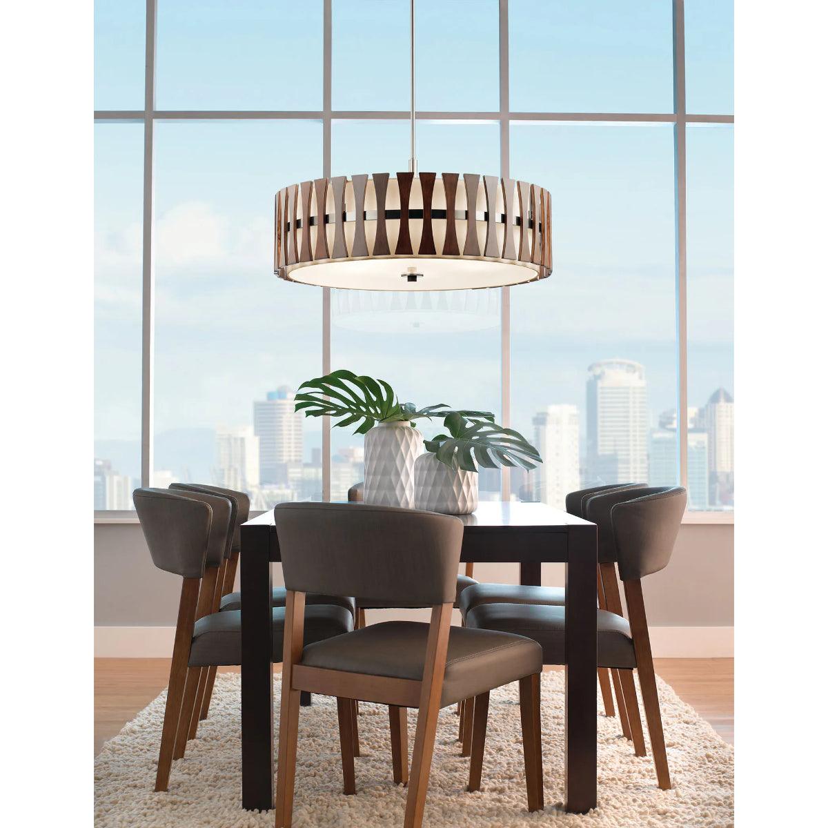 Cirus 30" Cirus 5-Light Convertible Pendant Light with Clear Satin Etched Glass, Auburn Stained Finish