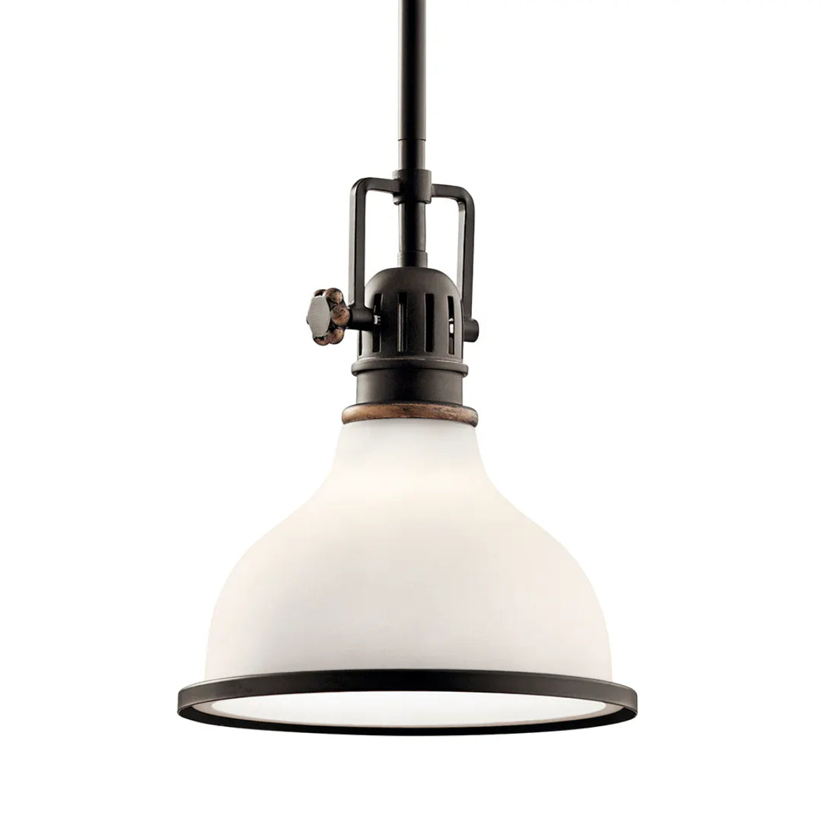 Hatteras Bay 10" 1-Light Mini Pendant Light with Satin etched white glass, Olde bronze Finish - Bees Lighting