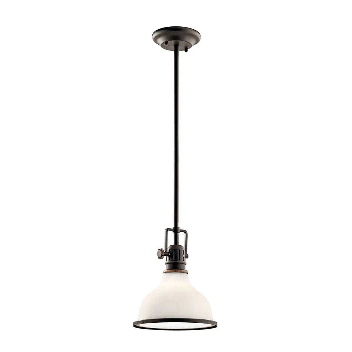 Hatteras Bay 10" 1-Light Mini Pendant Light with Satin etched white glass, Olde bronze Finish - Bees Lighting