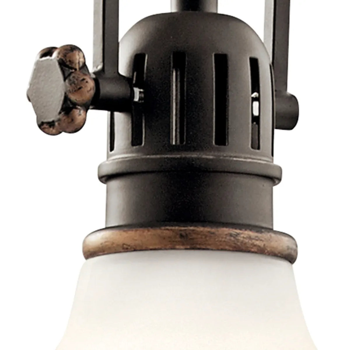 Hatteras Bay 10" 1-Light Mini Pendant Light with Satin etched white glass, Olde bronze Finish - Bees Lighting