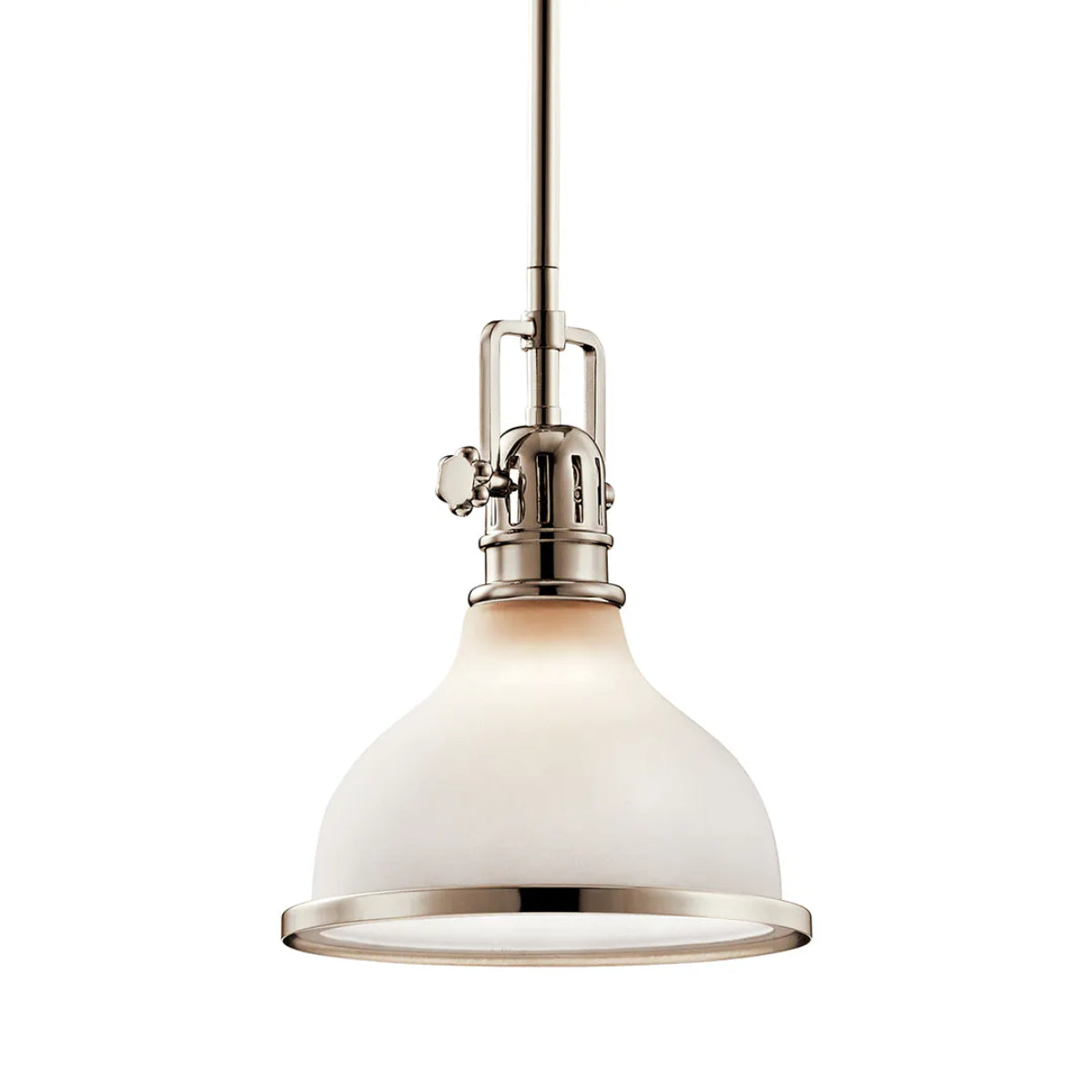 Hatteras Bay 10" 1-Light Mini Pendant Light with Satin etched white glass, Polished nickel Finish - Bees Lighting