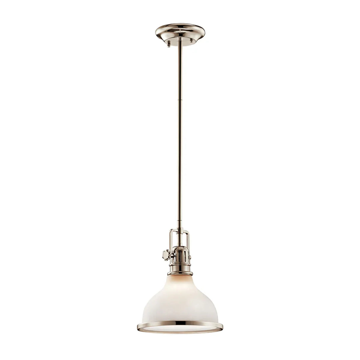 Hatteras Bay 10" 1-Light Mini Pendant Light with Satin etched white glass, Polished nickel Finish - Bees Lighting