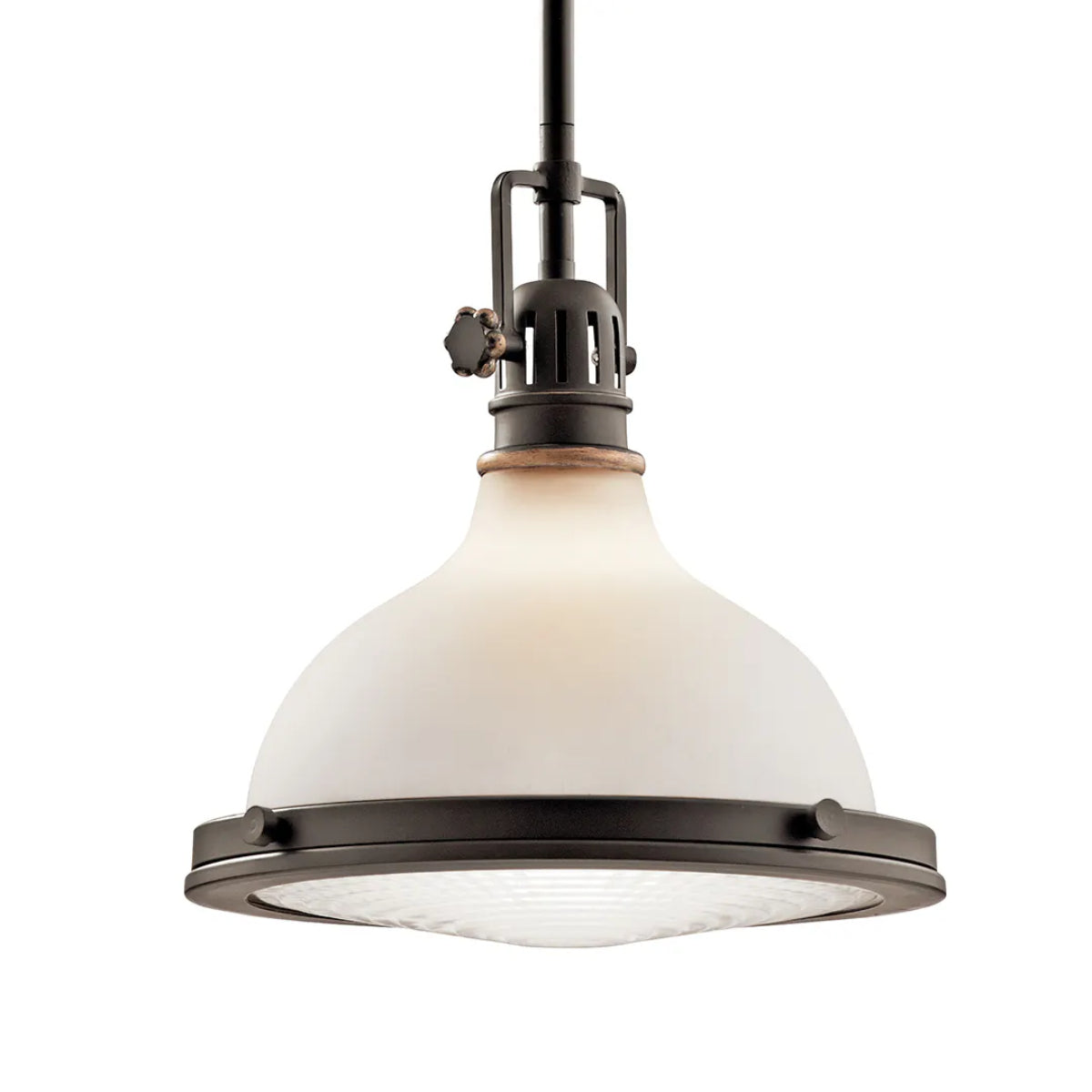 Hatteras Bay 12" 1-Light Pendant Light with Satin etched white glass, Olde bronze Finish - Bees Lighting