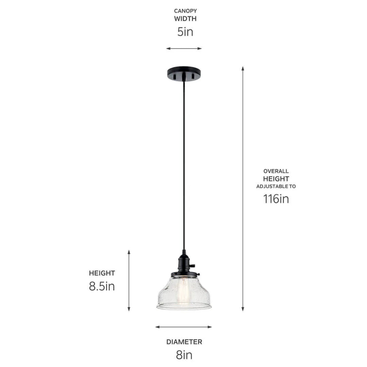 Avery 9" 1-Light Mini Bell Pendant Light with Clear Seeded Glass, Black Finish - Bees Lighting