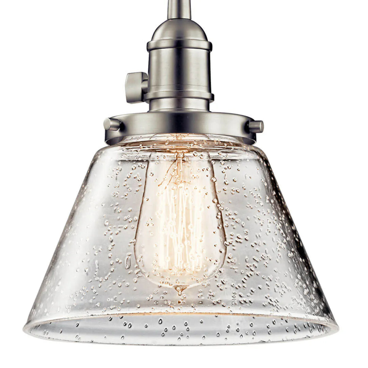 Avery 9" 1-Light Mini Cone Pendant Light with Clear Seeded Glass, Brushed Nickel Finish - Bees Lighting