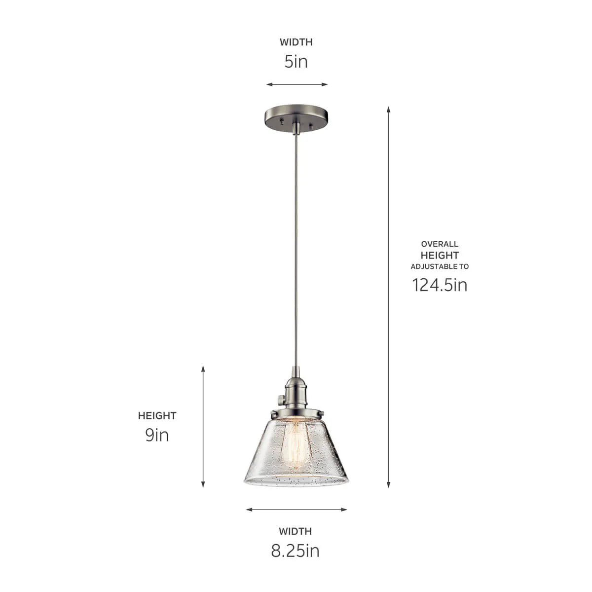 Avery 9" 1-Light Mini Cone Pendant Light with Clear Seeded Glass, Brushed Nickel Finish - Bees Lighting