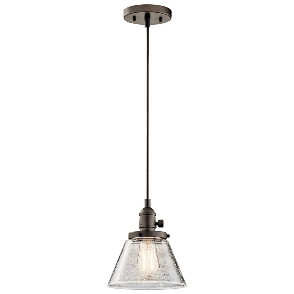 Avery 9" 1-Light Mini ConePendant Light with Clear Seeded Glass, Olde Bronze Finish - Bees Lighting