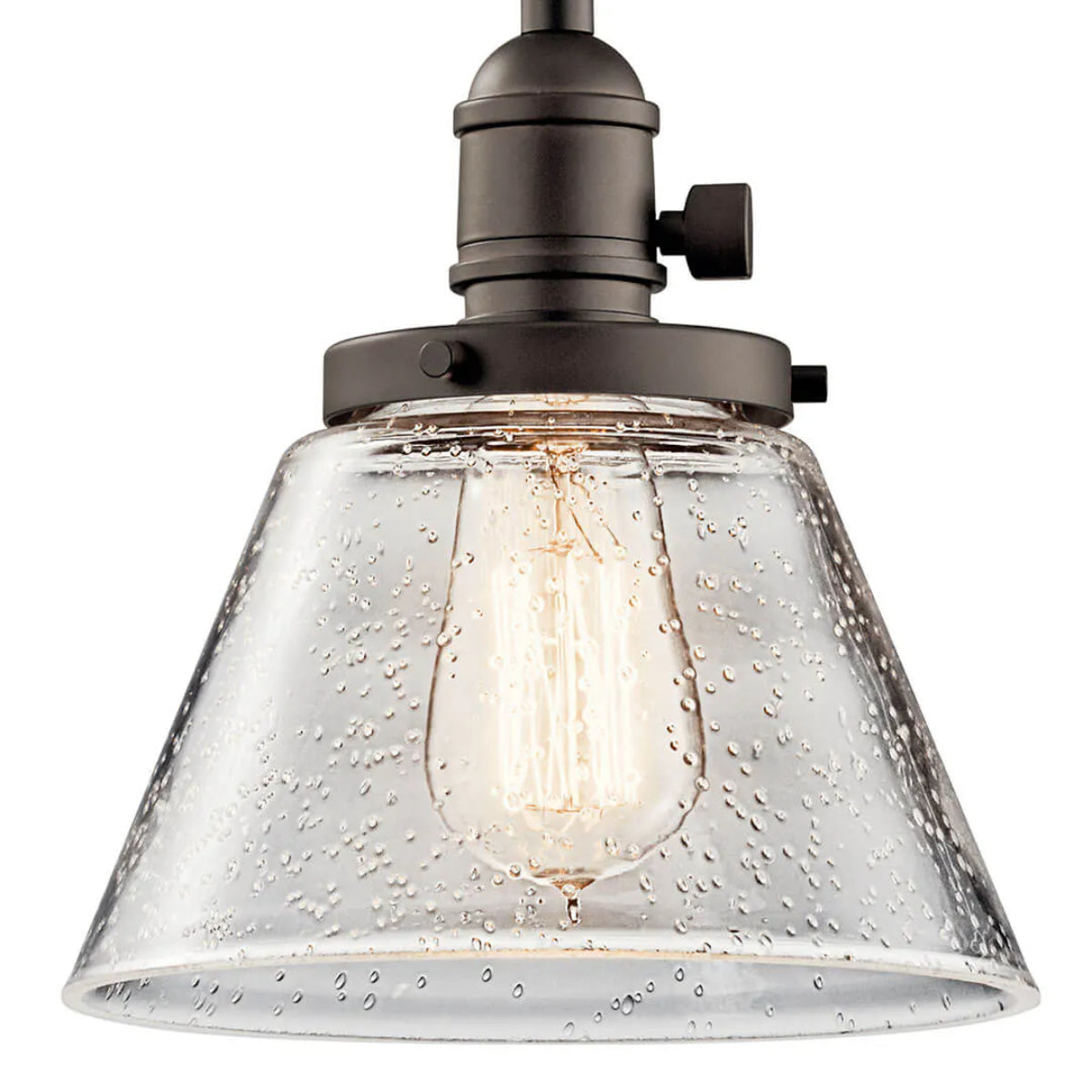 Avery 9" 1-Light Mini ConePendant Light with Clear Seeded Glass, Olde Bronze Finish - Bees Lighting