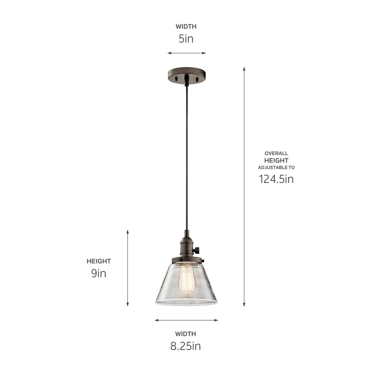 Avery 9" 1-Light Mini ConePendant Light with Clear Seeded Glass, Olde Bronze Finish - Bees Lighting