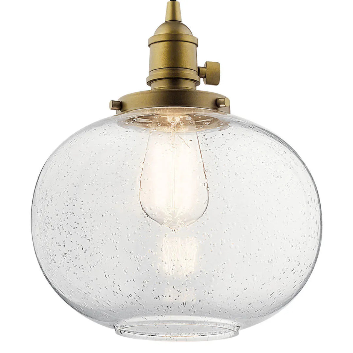 Avery 11" 1-Light Pendant Light with Clear Seeded Glass, Natural Brass Finish - Bees Lighting