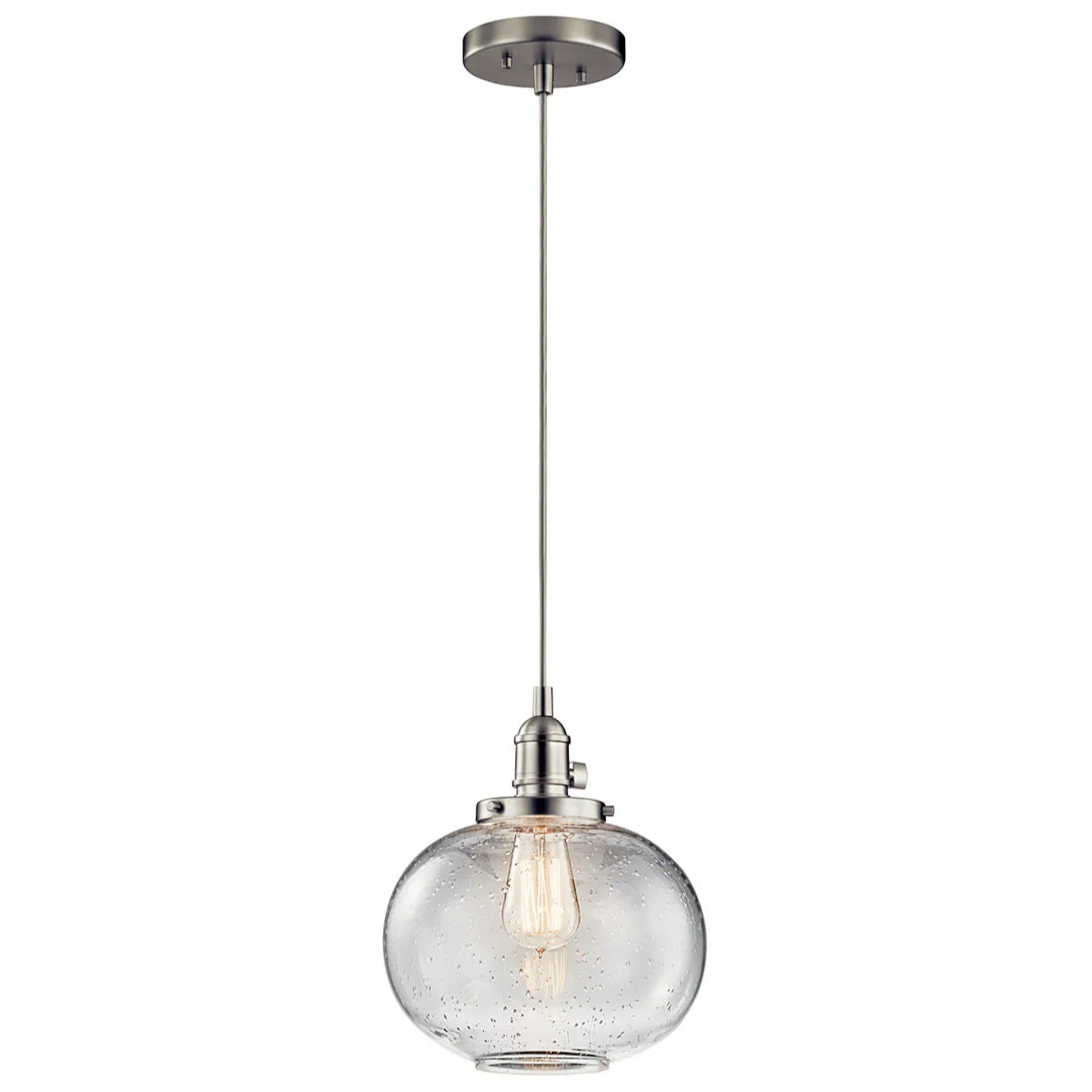 Avery 11" 1-Light Pendant Light with Clear Seeded Glass, Brushed Nickel Finish