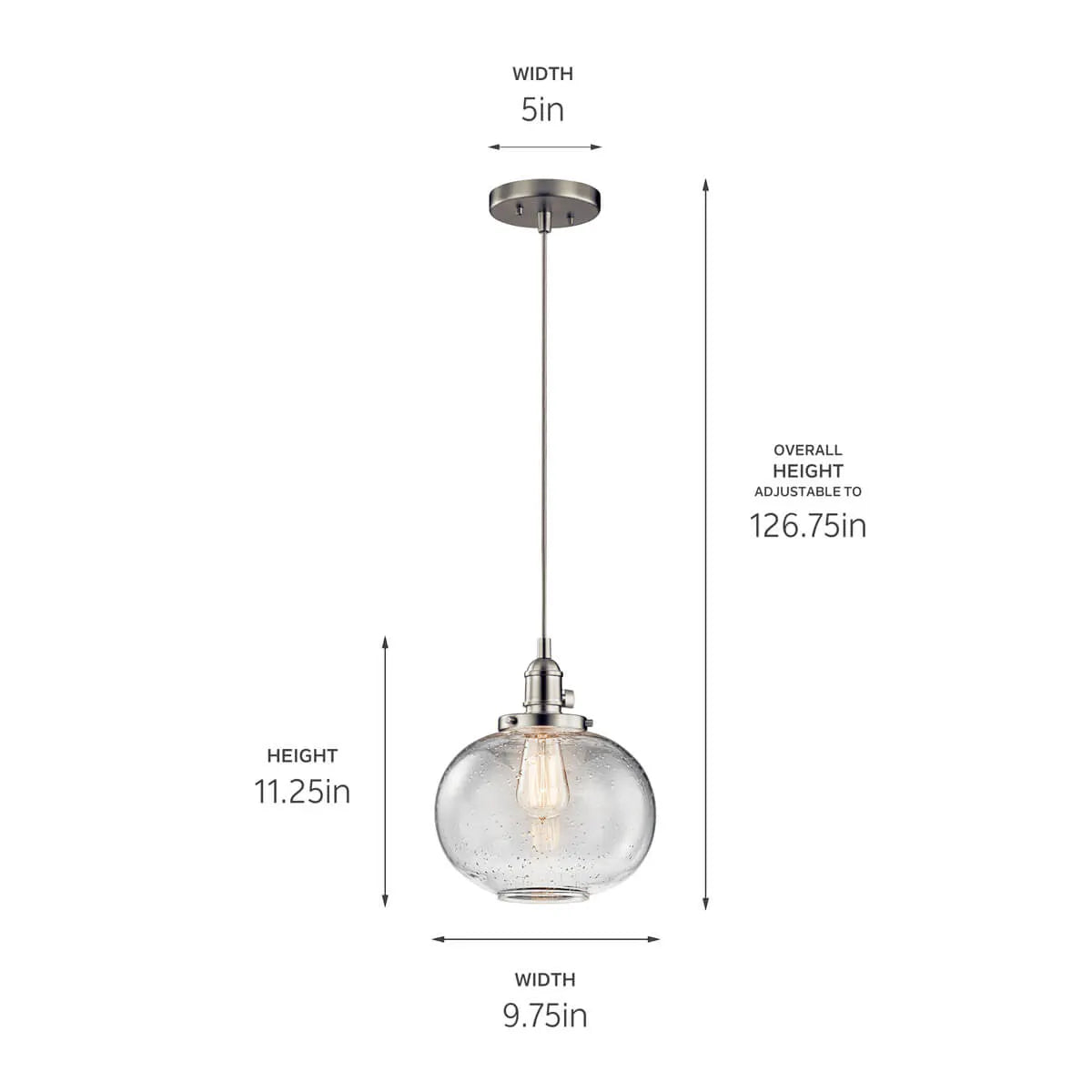 Avery 11" 1-Light Pendant Light with Clear Seeded Glass, Brushed Nickel Finish