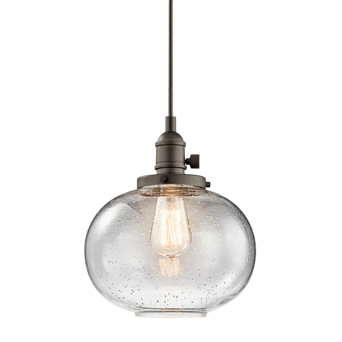 Avery 11" 1-Light Pendant Light with Clear Seeded Glass, Olde Bronze Finish