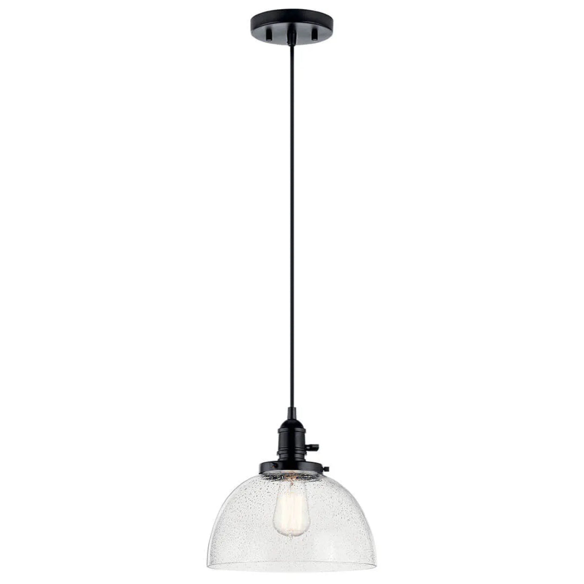 Avery 10" 1-Light Mini Pendant Light with Clear Seeded Glass, Black Finish