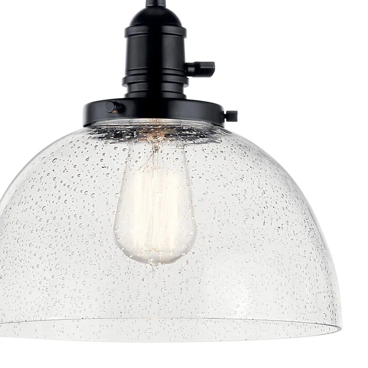 Avery 10" 1-Light Mini Pendant Light with Clear Seeded Glass, Black Finish