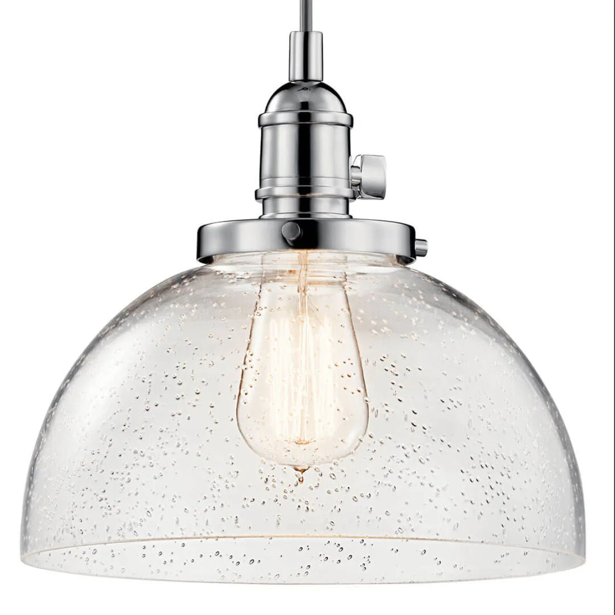 Avery 10" 1-Light Mini Pendant Light with Clear Seeded Glass, Chrome Finish - Bees Lighting