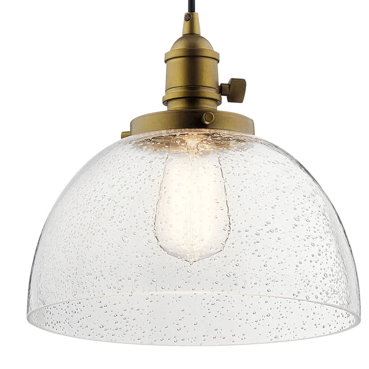 Avery 10" 1-Light Mini Pendant Light with Clear Seeded Glass, Natural Brass Finish