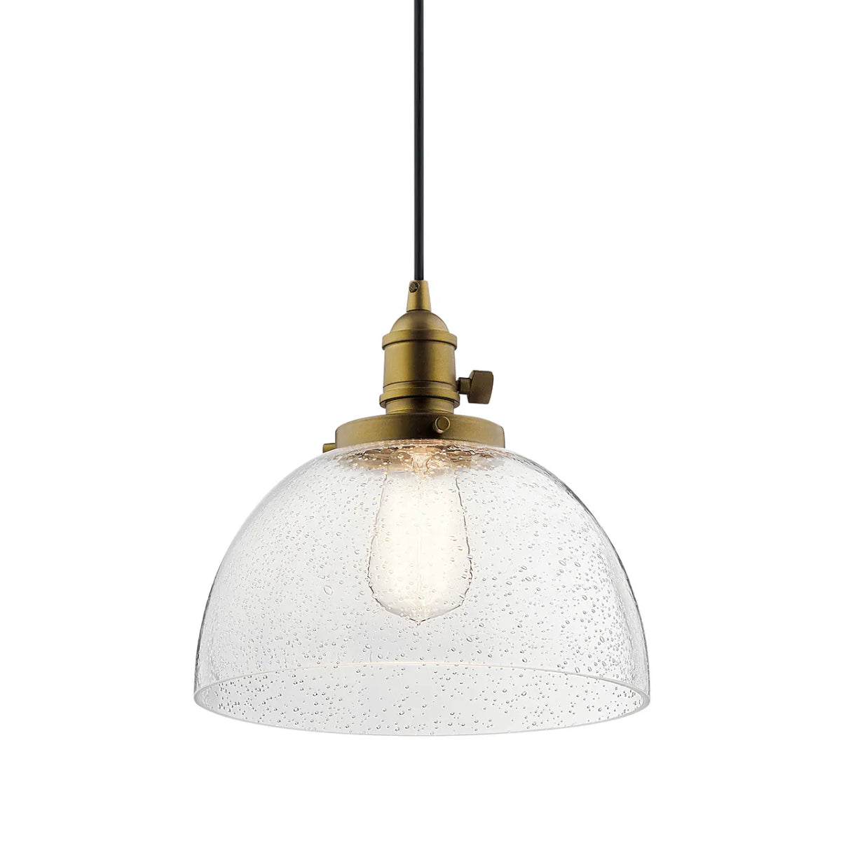 Avery 10" 1-Light Mini Pendant Light with Clear Seeded Glass, Natural Brass Finish