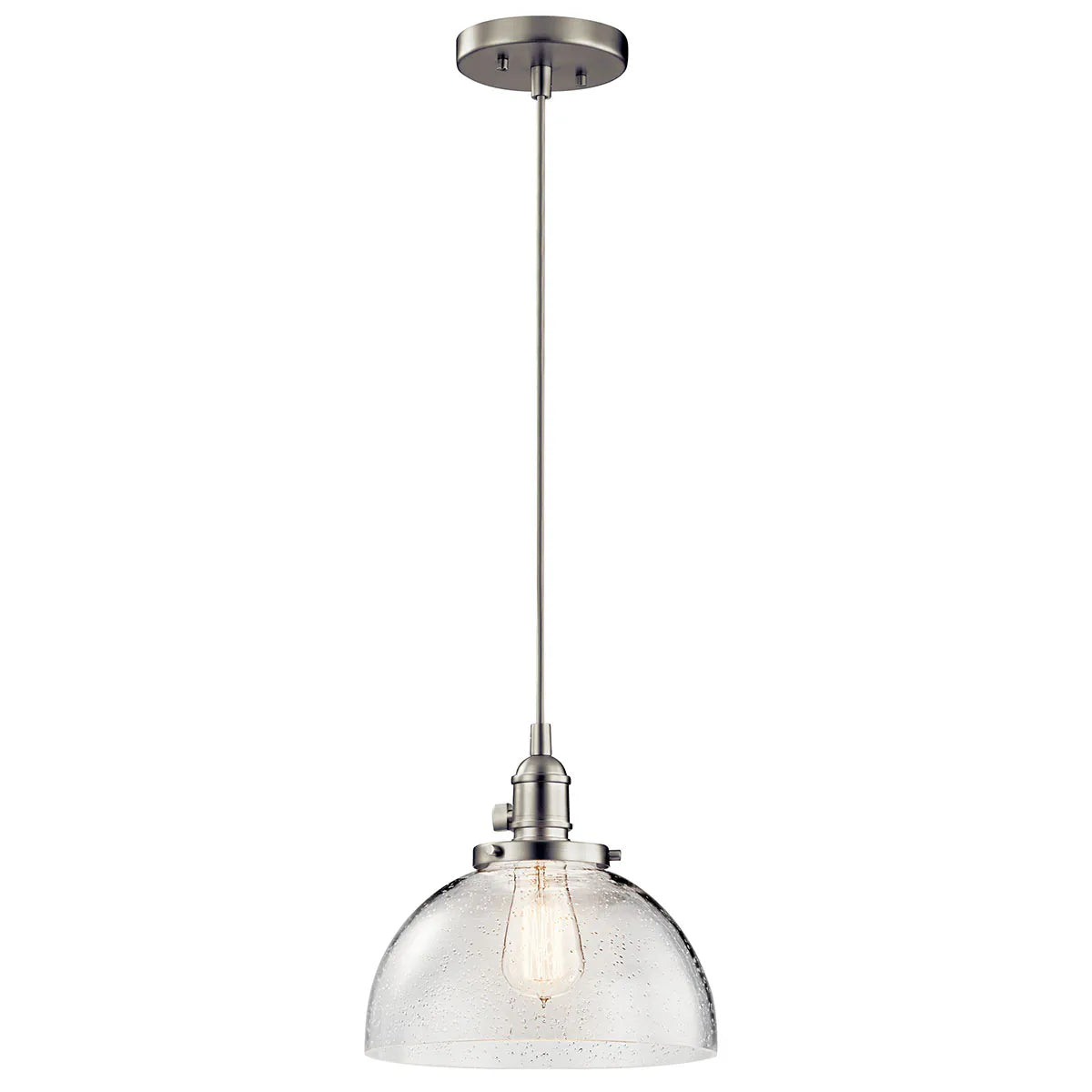 Avery 10" 1-Light Mini Pendant Light with Clear Seeded Glass, Brushed Nickel Finish