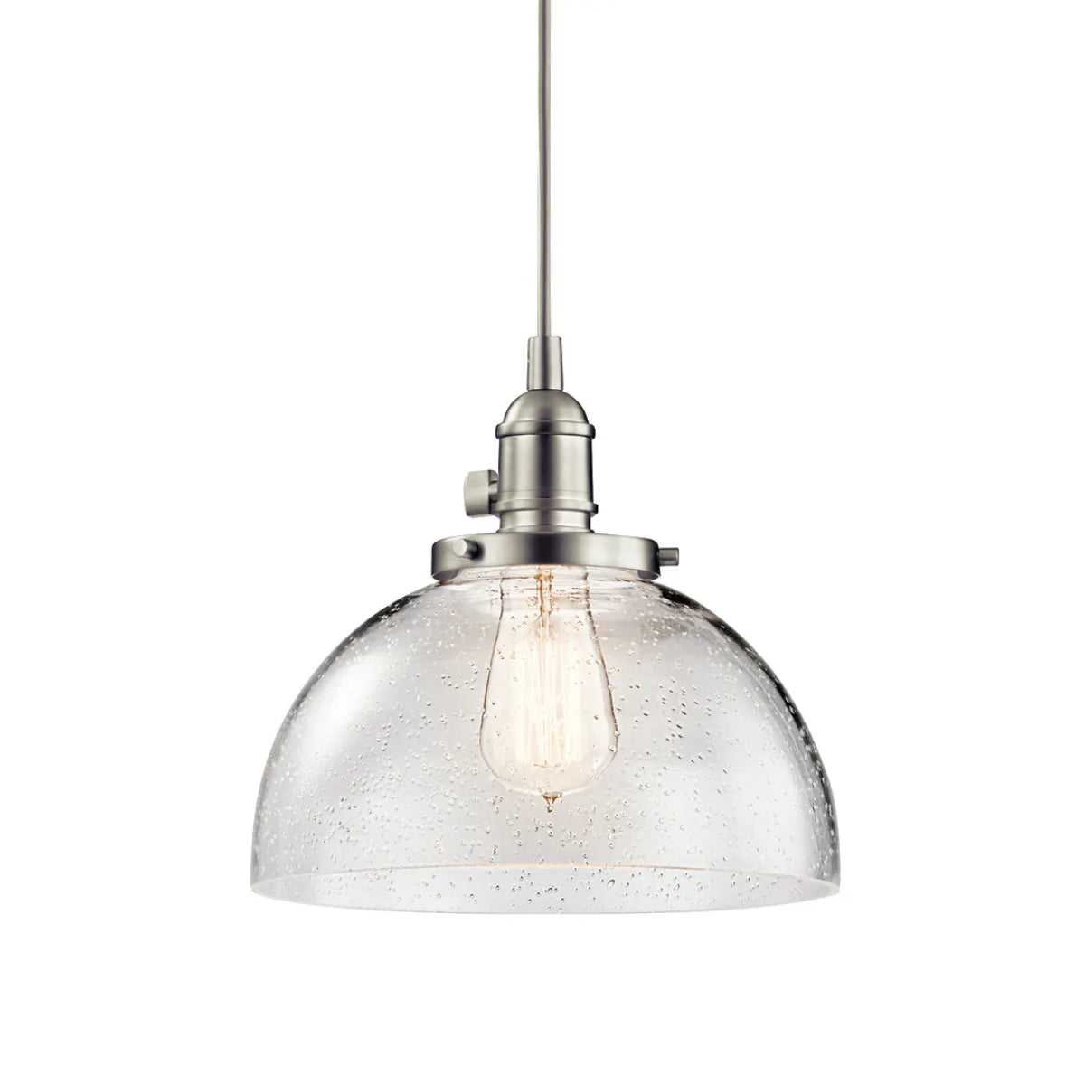 Avery 10" 1-Light Mini Pendant Light with Clear Seeded Glass, Brushed Nickel Finish