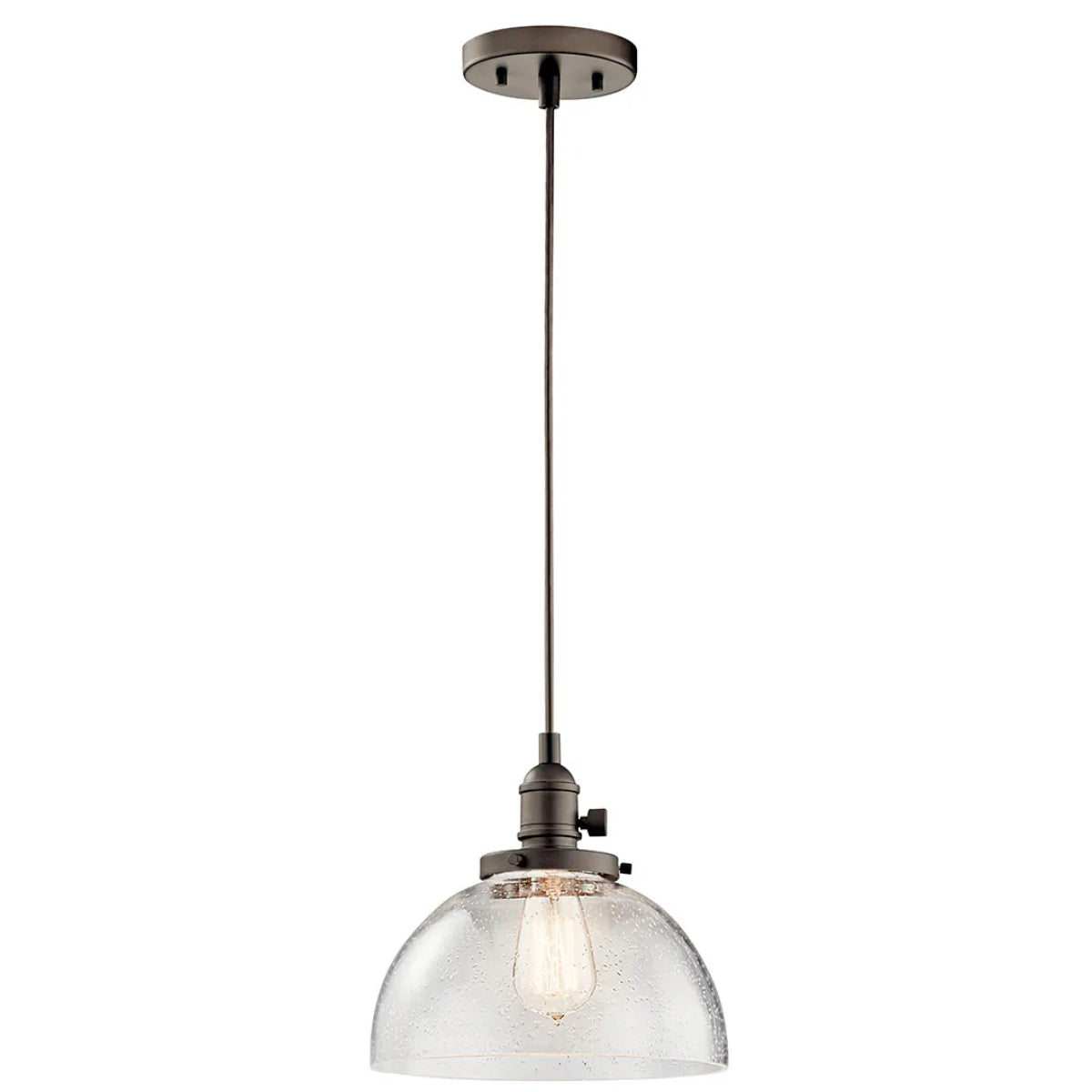 Avery 10" 1-Light Mini Pendant Light with Clear Seeded Glass, Olde Bronze Finish