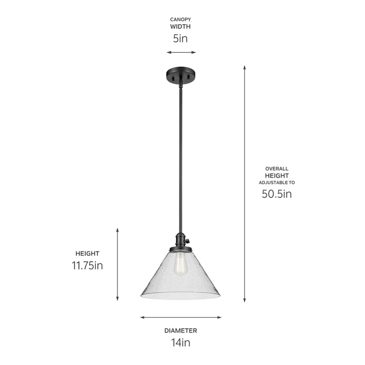 Avery 14" 1-Light Mini Cone Pendant Light with Clear Glass, Black Finish