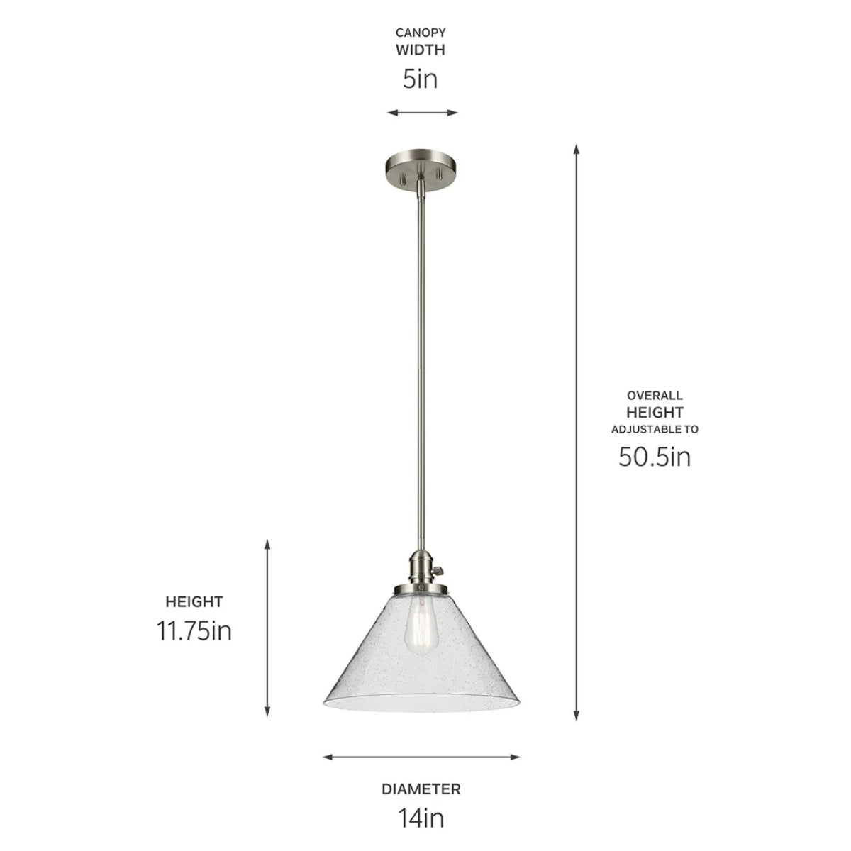 Avery 14" 1-Light Mini Cone Pendant Light with Clear Glass, Brushed Nickel Finish