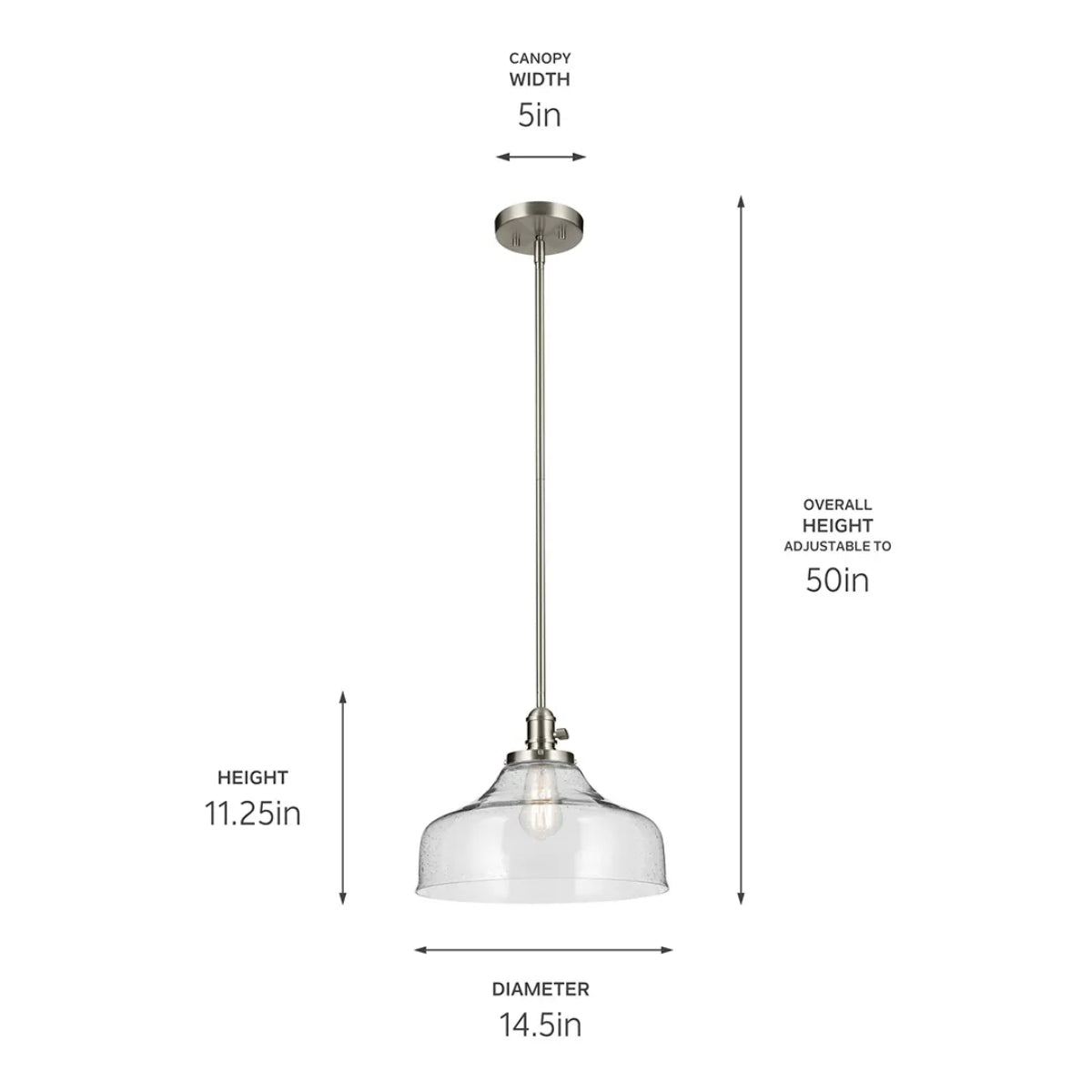 Avery 15" 1-Light Mini Bell Pendant Light with Clear Glass, Brushed Nickel Finish