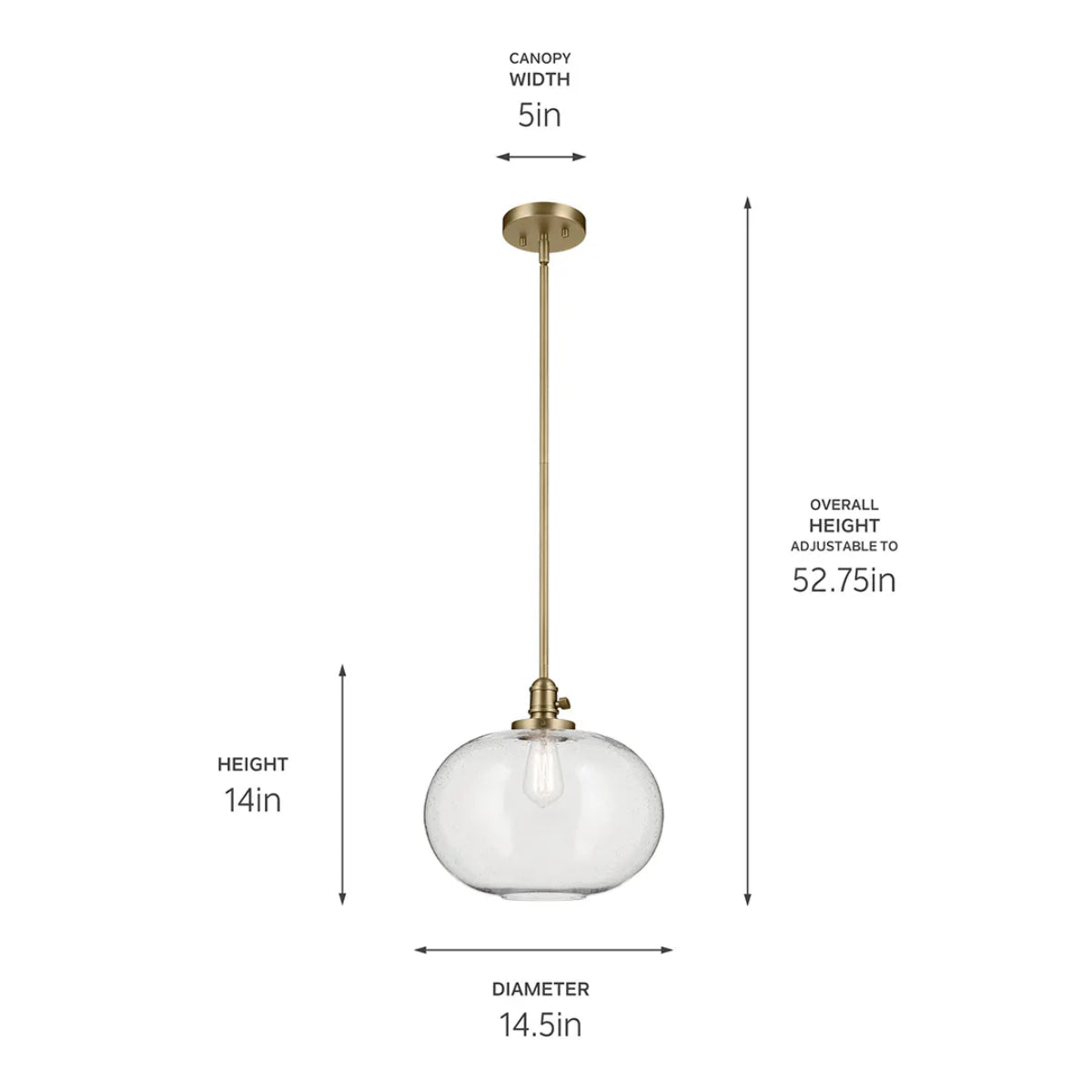 Avery 15" 1-Light Globe Pendant Light with Clear Glass, Natural Brass Finish