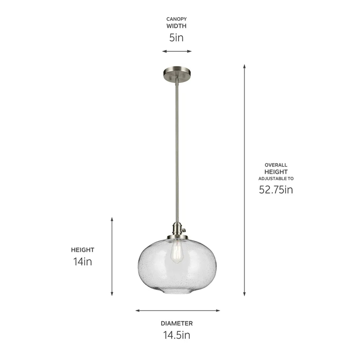 Avery 15" 1-Light Globe Pendant Light with Clear Glass, Brsuhed Nickel Finish