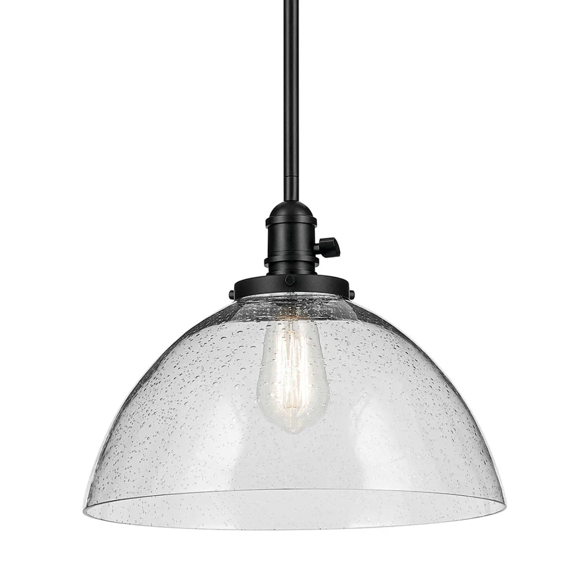 Avery 14" 1-Light Dome Pendant Light with Clear Glass, Black Finish