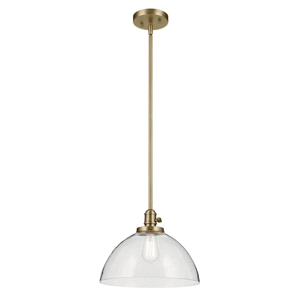 Avery 14" 1-Light Dome Pendant Light with Clear Glass, Natural Brass Finish