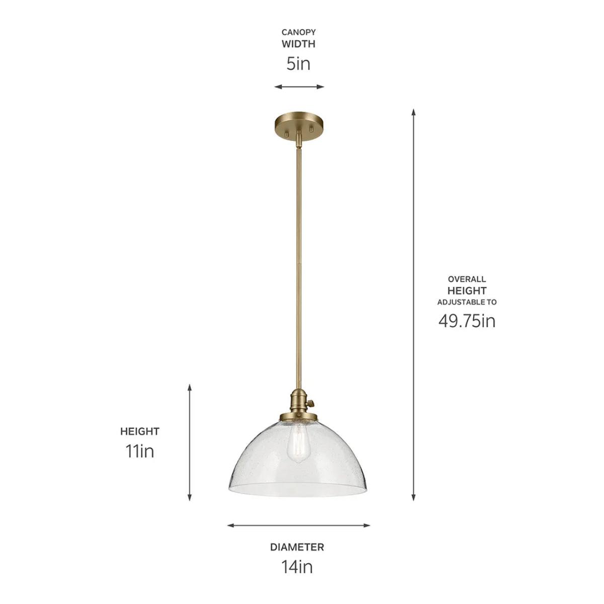 Avery 14" 1-Light Dome Pendant Light with Clear Glass, Natural Brass Finish