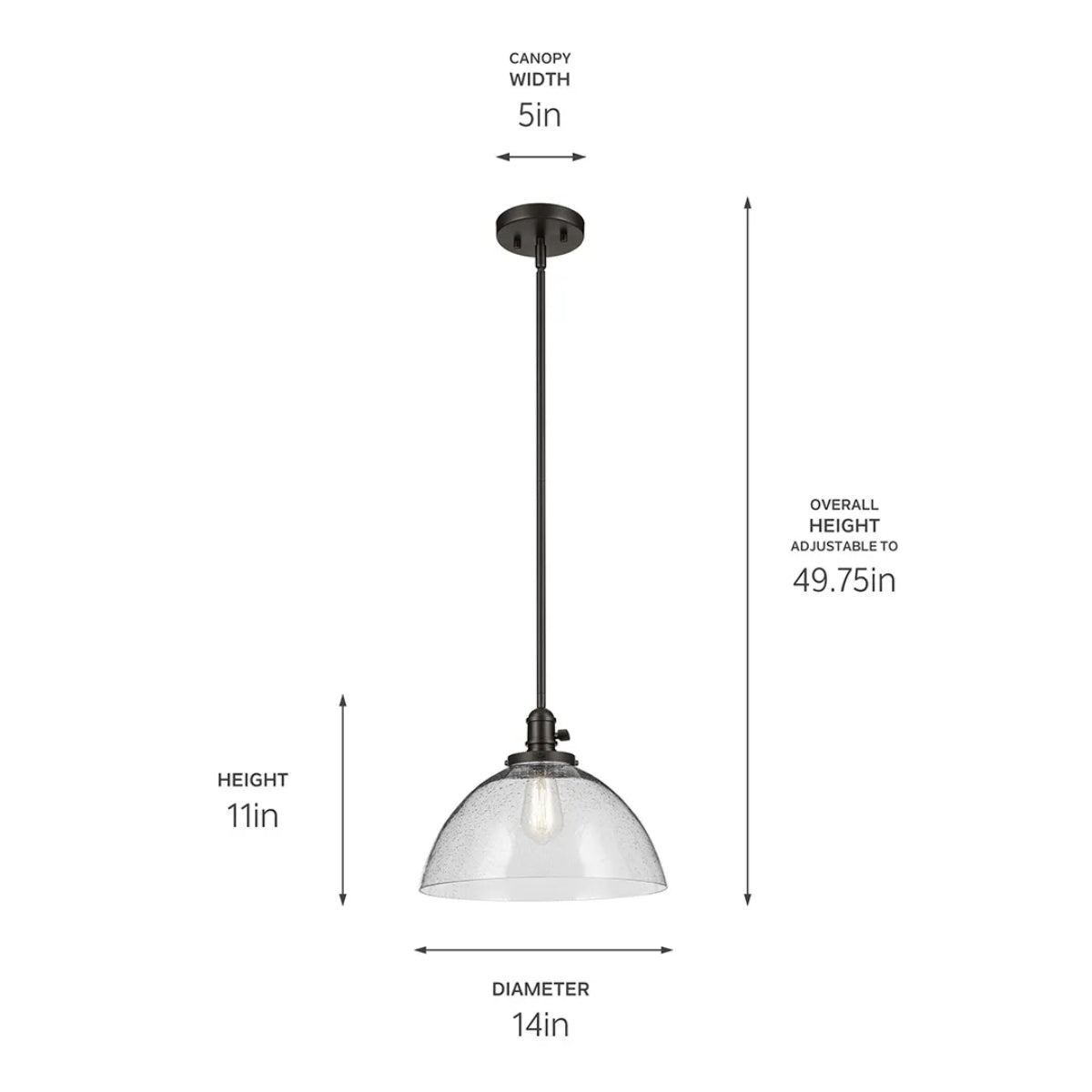 Avery 14" 1-Light Dome Pendant Light with Clear Glass, Olde Bronze Finish