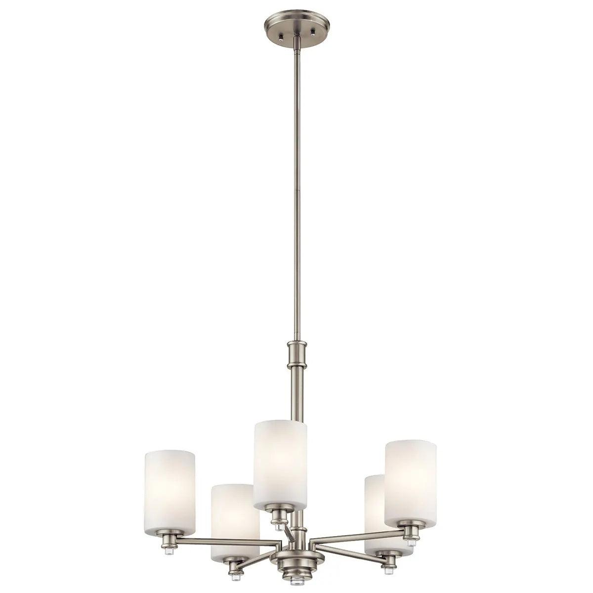 Joelson 24" 5-Light LED Chandelier 1-Tier with Satin etched cased opal glass, Brushed nickel Finish - Bees Lighting