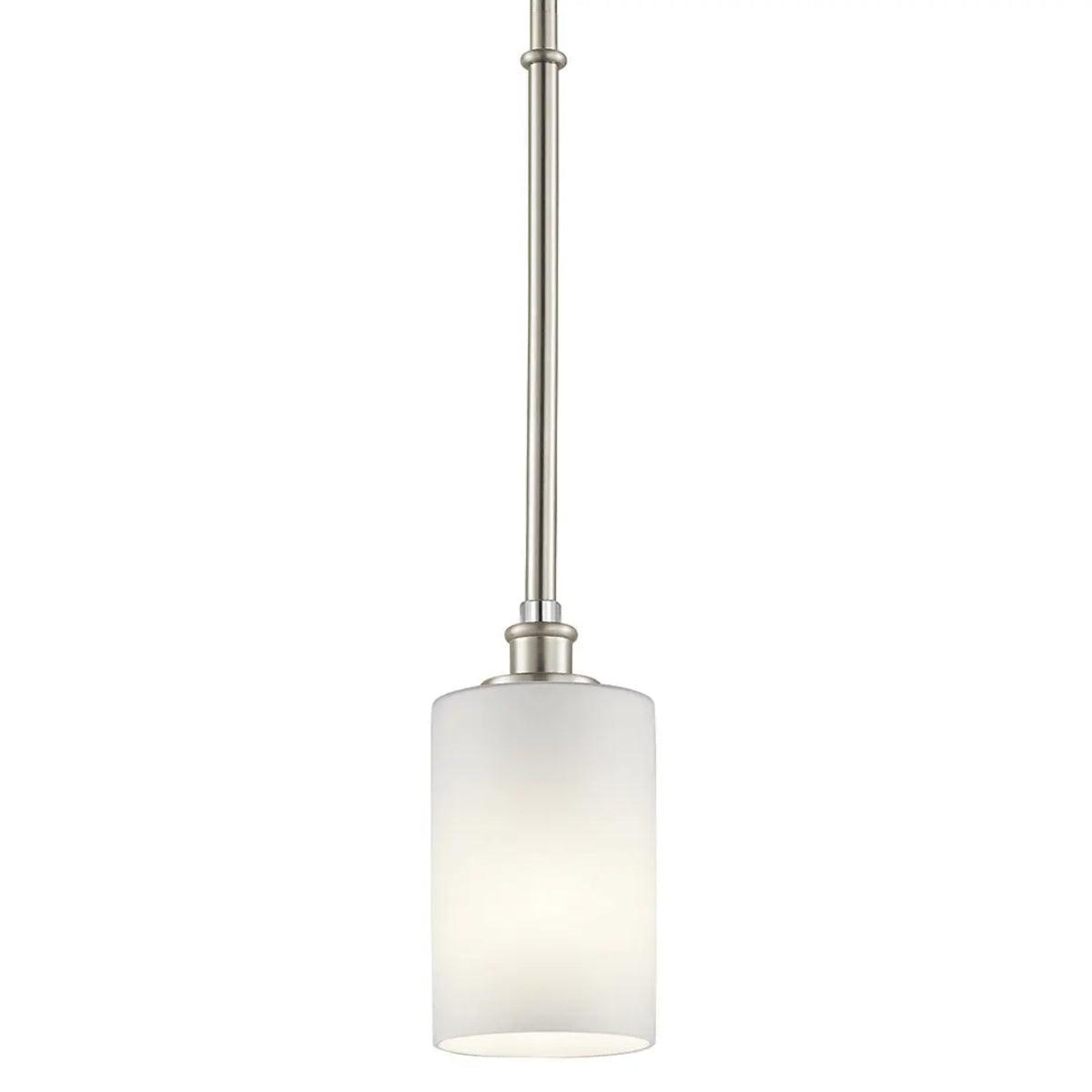 Joelson 19" 1-Light Mini Pendant Light with Satin etched cased opal glass, Brushed nickel Finish - Bees Lighting