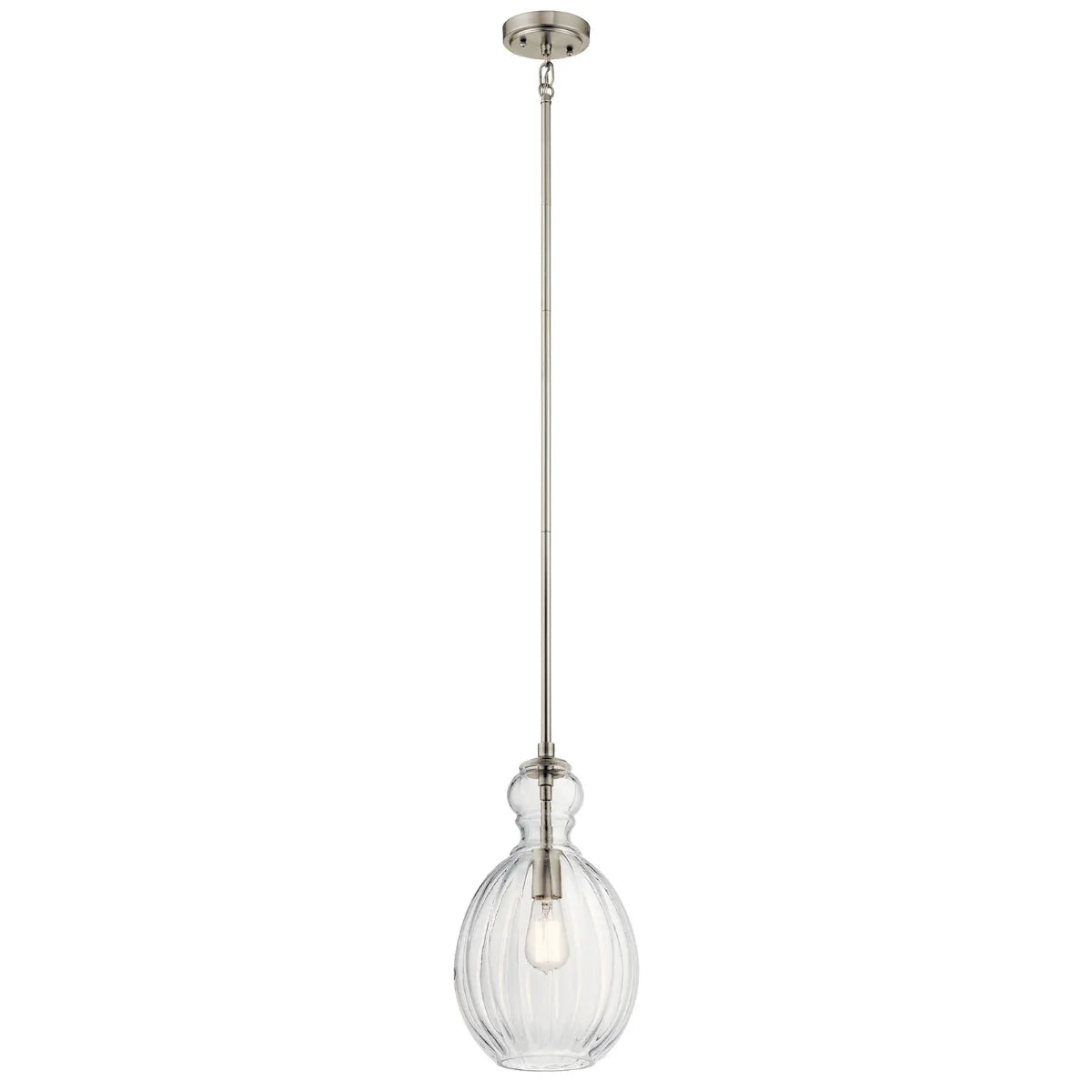 Riviera 16" 1-Light Pendant Light with Clear Ribbed Glass, Brushed Nickel Finish - Bees Lighting