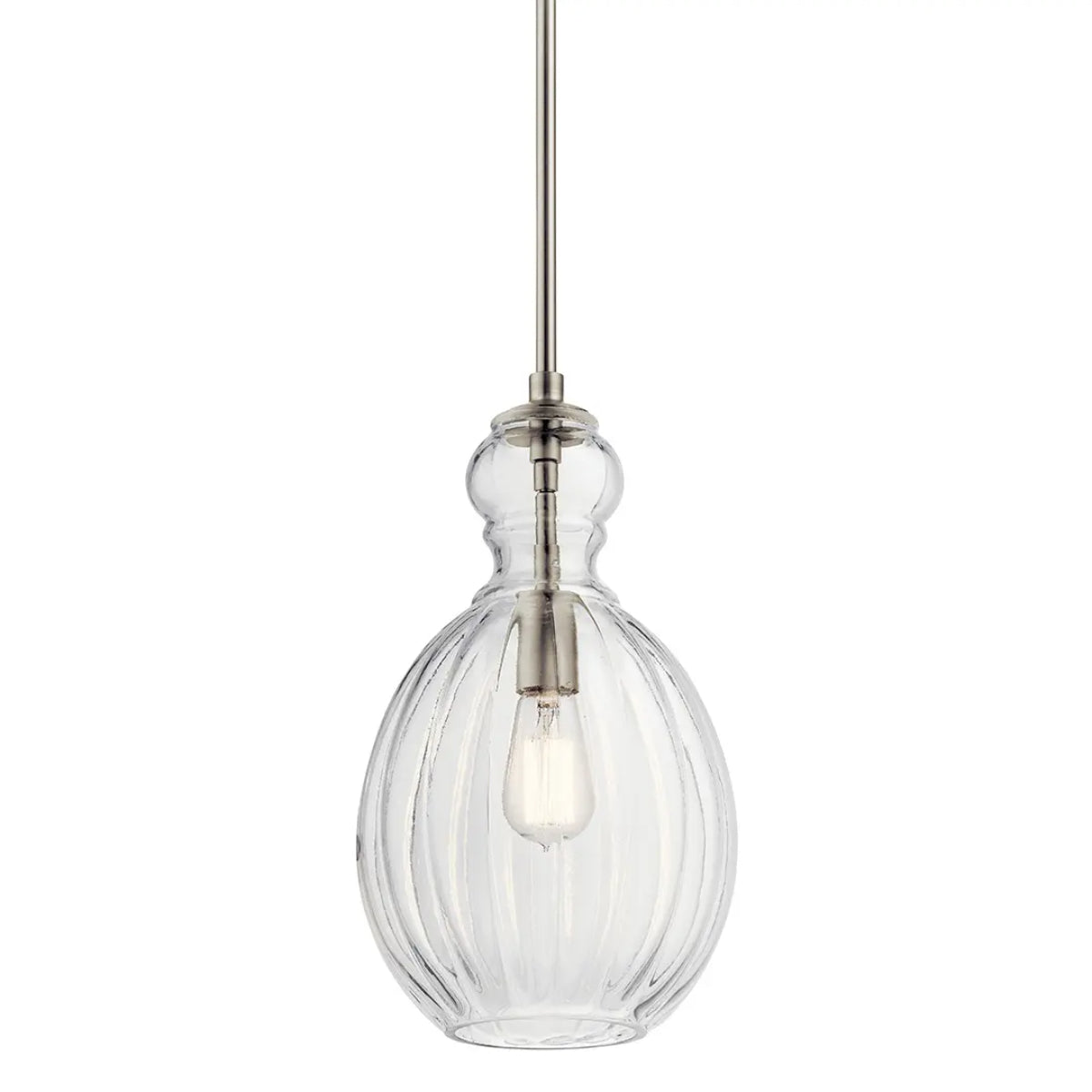 Riviera 16" 1-Light Pendant Light with Clear Ribbed Glass, Brushed Nickel Finish - Bees Lighting