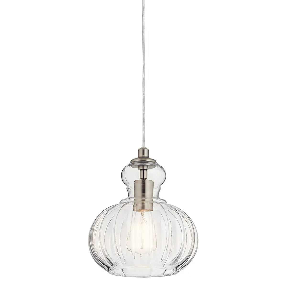 Riviera 10" 1-Light Mini Pendant Light with Clear Ribbed Glass, Brushed Nickel Finish